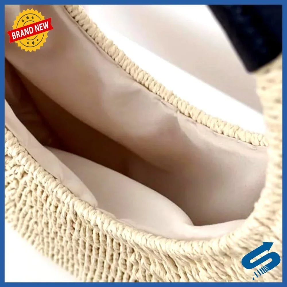 Hand Woven Straw Hobo Handbag Round Top Handle Clutch Beach Purse